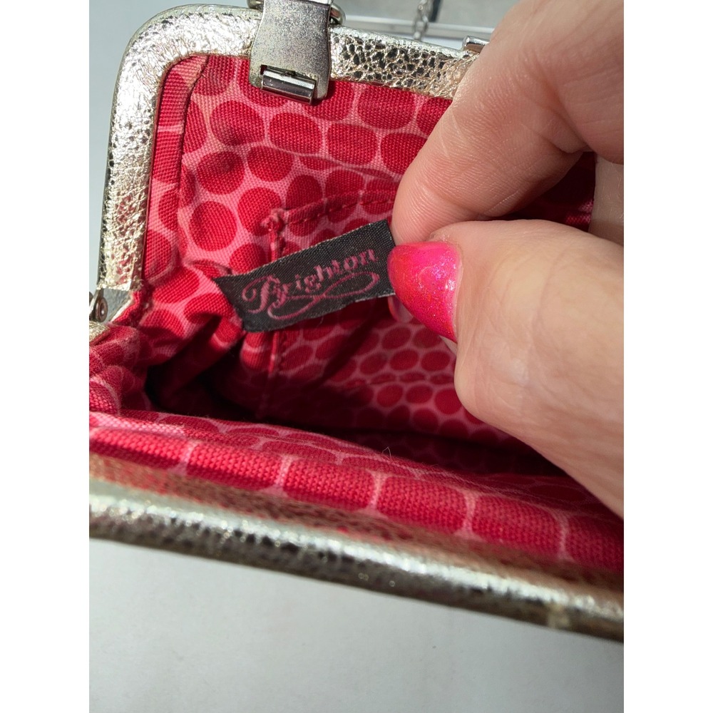Brighton Vintage Love Caty Metallic Silver Leather Face Coin Purse Crossbody Bag - Picture 5 of 11